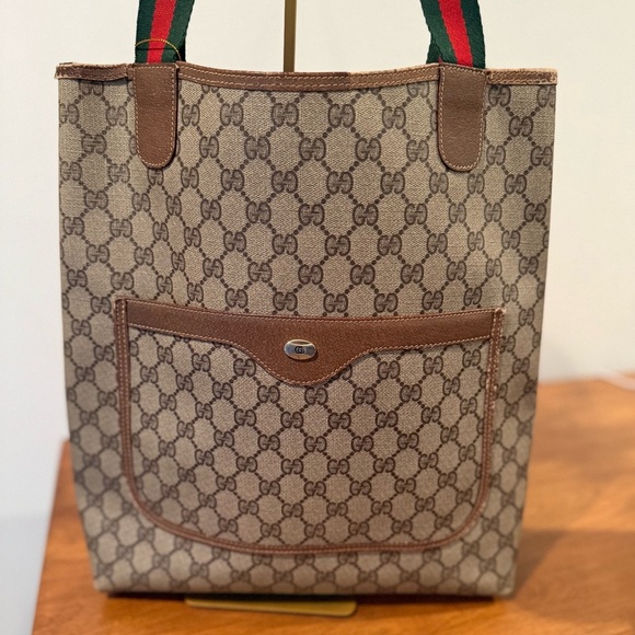 Gucci Vintage Web Strap Tote GG Coated Canvas Tall - Picture 1 of 13